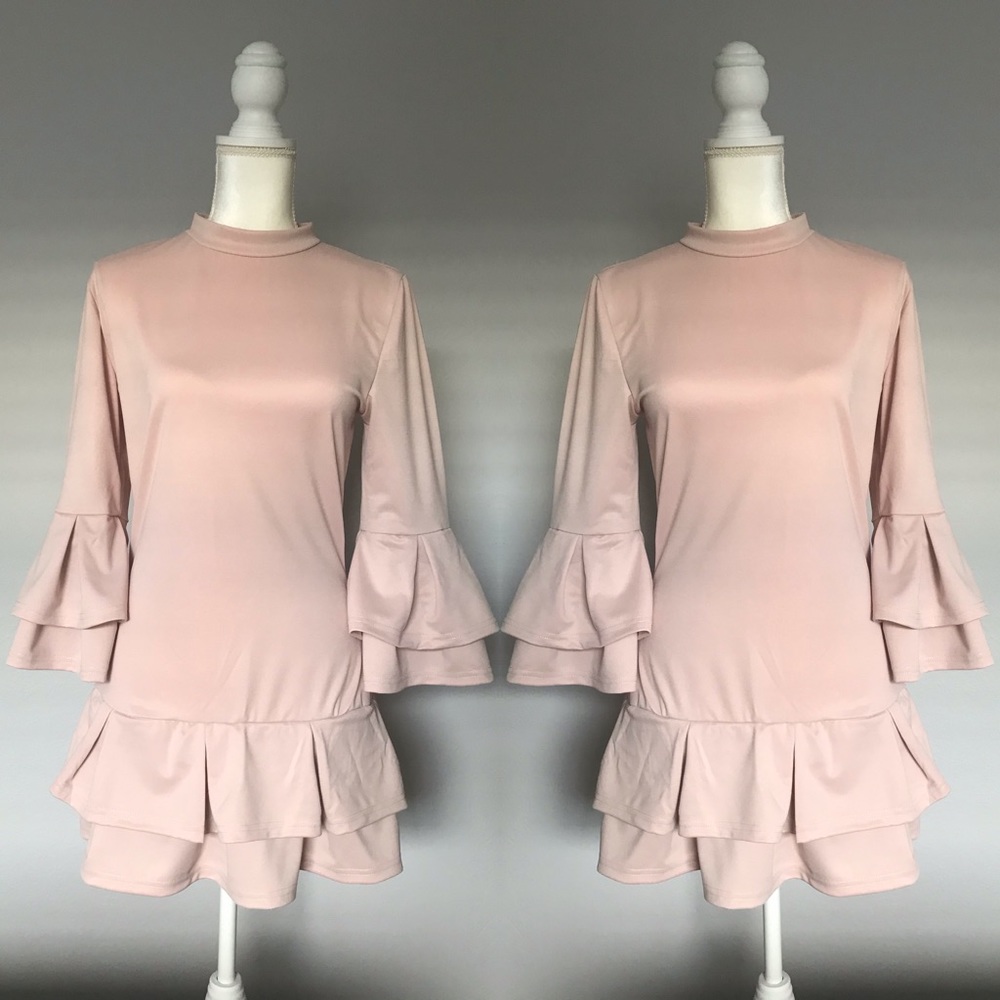 Soft pink fluffy mid sleeves dress